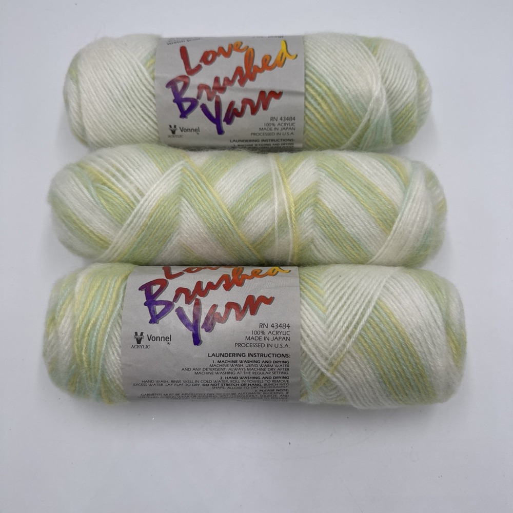 Vintage Vonnel Love Brushed Yarn Lot 3 Baby Yellow Mint Green White Acrylic